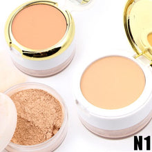 Încarcă imaginea în vizualizatorul Galerie, HOT Miss Rose face makeup 3 in 1 bare mineral compact and loose powder pallet oil control sun block concealer powder setting
